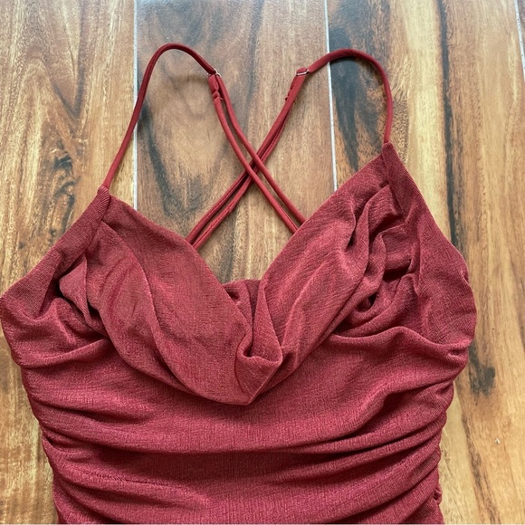 Lucy in the Sky Ruched Halter Dress in Rust Orange Size S - Picture 7 of 11